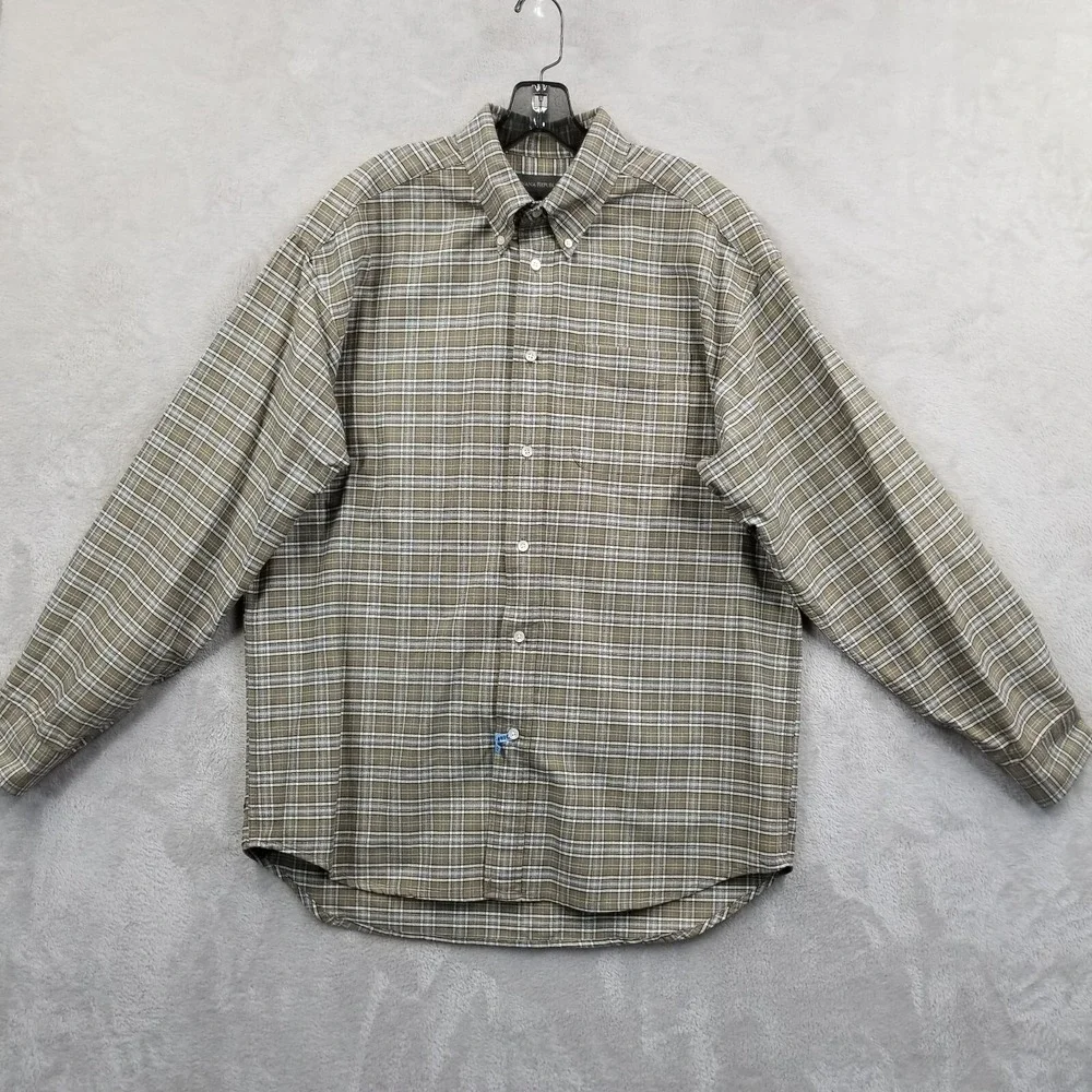 Banana Republic Shirt Men L Brown‎ Plaid Cotton Oxford Long Sleeve Dress Pocket